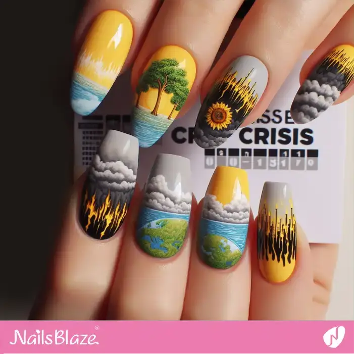 Burning Cities and Melting Ice Nail Design | Climate Crisis Nails - NB2679